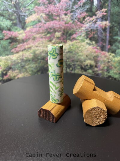 Polymer Clay Pen Blank Green Stripes with Shamrocks - Image 2