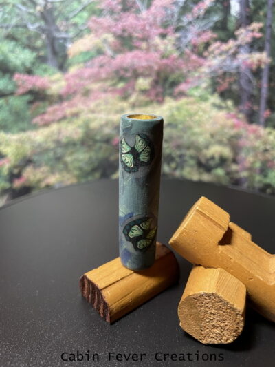 Polymer Clay Pen Blank Dark Green with Green Butterflies - Image 2