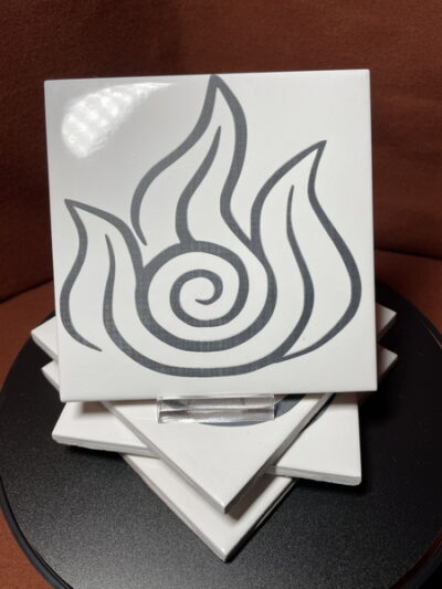 Set of 4 Different  "The Avatar Elements" Images in Black & White on Laser Engraved Ceramic Tile Coasters.    Great Gifts