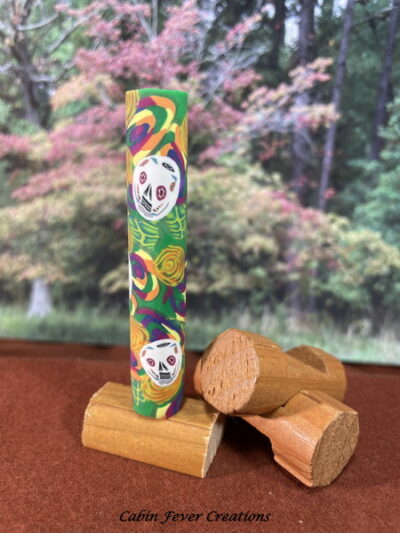 Polymer Clay Pen Blank Green with Rainbow and Gold Roses, Sugar Skulls Designed for Executive Pen Kit