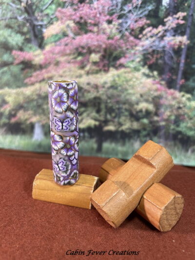 Polymer Clay Pen Blank Purple Flowers with Purple Butterflies Designed for Majestic Squire Pen Kits