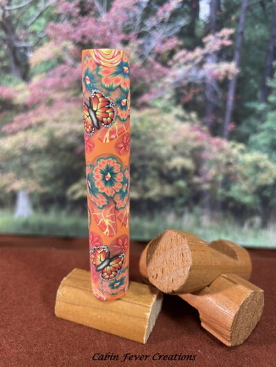 Polymer Clay Pen Blank Orange & Teal Flowers with Monarch Butterflies Designed for Executive Pen Kit