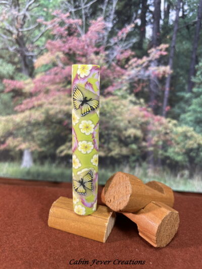 Polymer Clay Pen Blank Green and Mauve Flowers with yellow Butterflies Designed for Executive Pen Kit