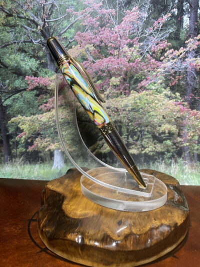 Mesa Twist 24kt Gold & Chrome Finish with a Colorful Abstract Look on a Polymer Clay Pen - Image 2