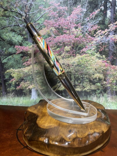 Mesa Twist 24kt Gold & Chrome Finish with a Colorful Abstract Look on a Polymer Clay Pen - Image 3