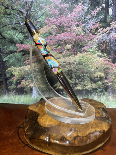 Mesa Twist 24kt Gold & Chrome Finish with a Colorful Abstract Look on a Polymer Clay Pen