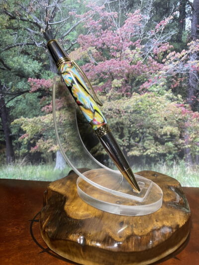 Mesa Twist 24kt Gold & Chrome Finish with a Colorful Abstract Look on a Polymer Clay Pen - Image 5