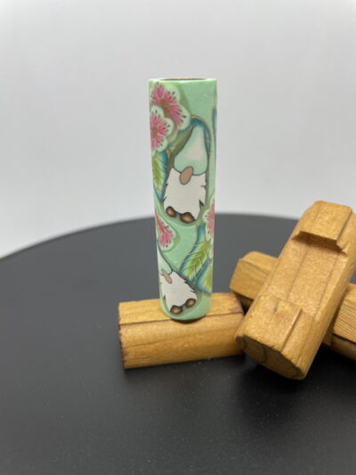 Polymer Clay Pen Blank with green Gnomes and Green and Watermelon Flowers Designed for Sierra, Monarch, Gatsby & Clones Pen Kit