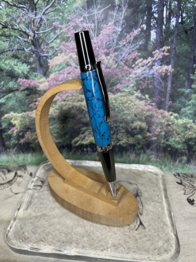 Elegant Executive Twist Ballpoint Pen in a Gun Metal Finish with a Faux Turquoise on a Polymer Clay Pen Blank