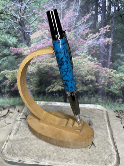 Elegant Executive Twist Ballpoint Pen in a Gun Metal Finish with a Faux Turquoise on a Polymer Clay Pen Blank - Image 2