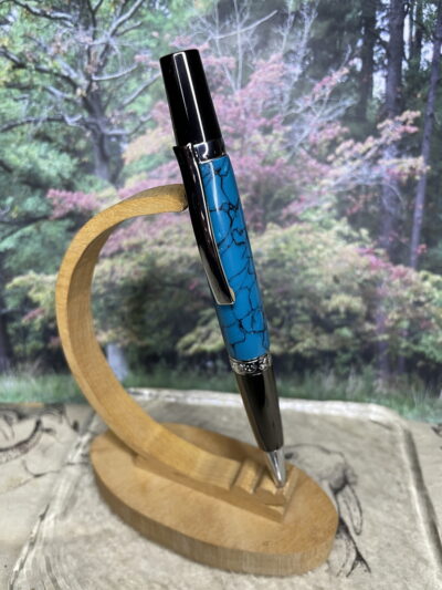Elegant Executive Twist Ballpoint Pen in a Gun Metal Finish with a Faux Turquoise on a Polymer Clay Pen Blank - Image 3