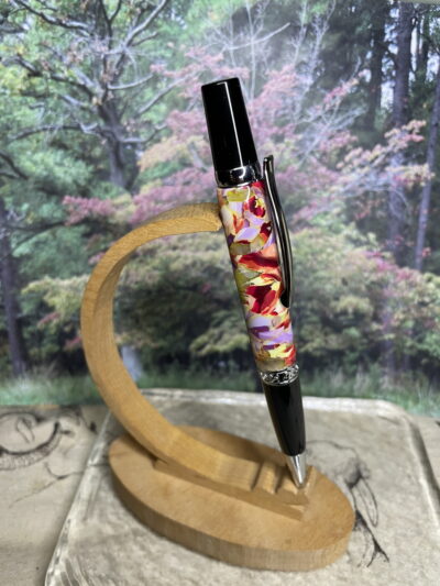 Elegant Executive Twist Ballpoint Pen in a Black & Chrome Finish with an Abstract Art look on a Polymer Clay Pen Blank
