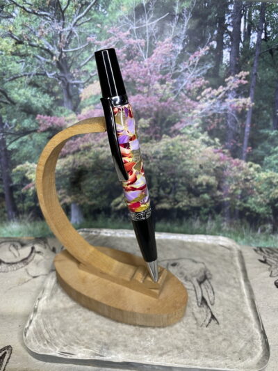 Elegant Executive Twist Ballpoint Pen in a Black & Chrome Finish with an Abstract Art look on a Polymer Clay Pen Blank - Image 3