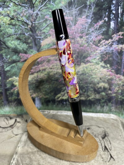 Elegant Executive Twist Ballpoint Pen in a Black & Chrome Finish with an Abstract Art look on a Polymer Clay Pen Blank - Image 4
