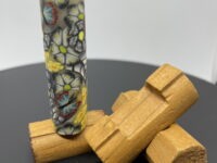 Polymer Clay Pen Blank Black and Yellow Flowers with Red/Blue Butterflies Designed for Majestic Squire Pen Kit
