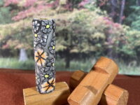 Polymer Clay Pen Blank Black Flowers and Grey with Orange Burst Designed for Majestic Squire Pen Kits