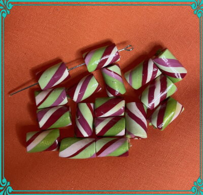 Candy Cane 7x14mm Polymer Clay Hand Rolled Beads