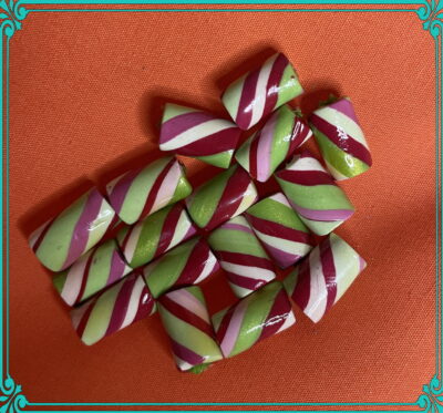 Candy Cane 7x14mm Polymer Clay Hand Rolled Beads - Image 2