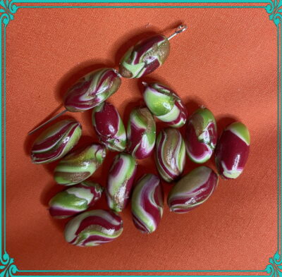 Christmas Colors Oblong 19x17 mm Polymer Clay Hand Rolled Beads